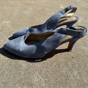 Sophisticated Blue Velvet Kitten Heel Slingbacks